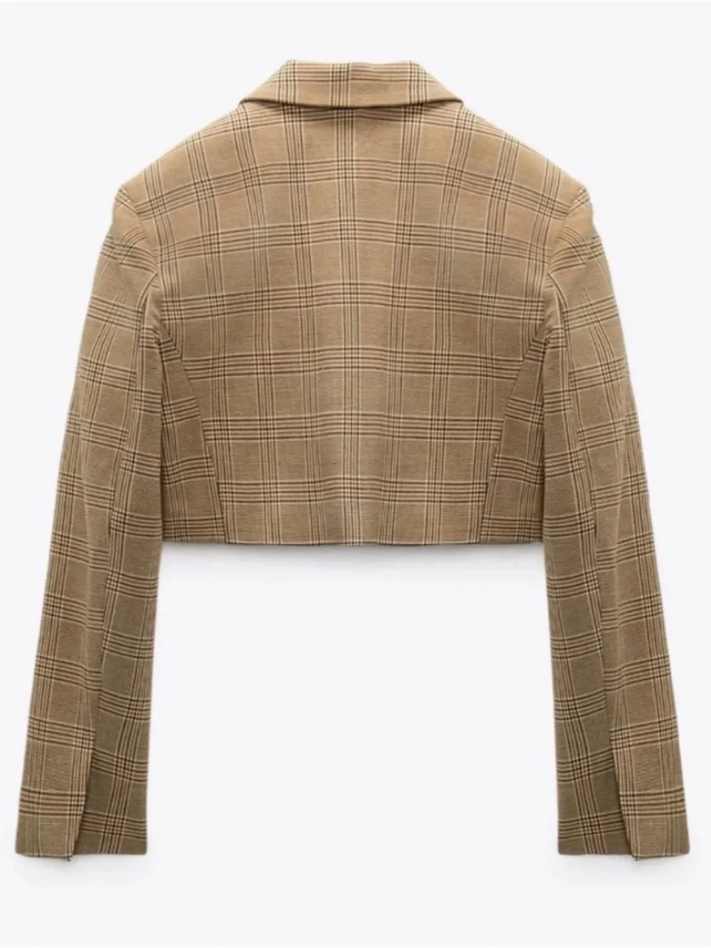 Zara Crop Blazer Jacket Plaid Tan Brown Boxy Blogger Preppy Business Casual S - Picture 2 of 16